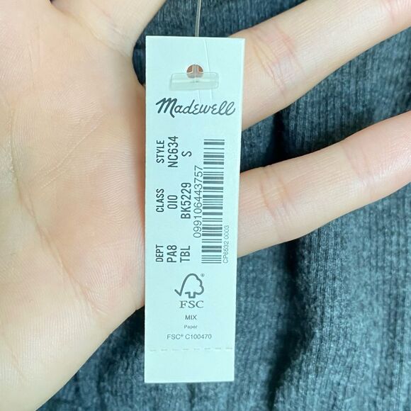 Madewell Plush Square-Neck Smocked Top Charcoal Grey Size Small NWT - Picture 6 of 8